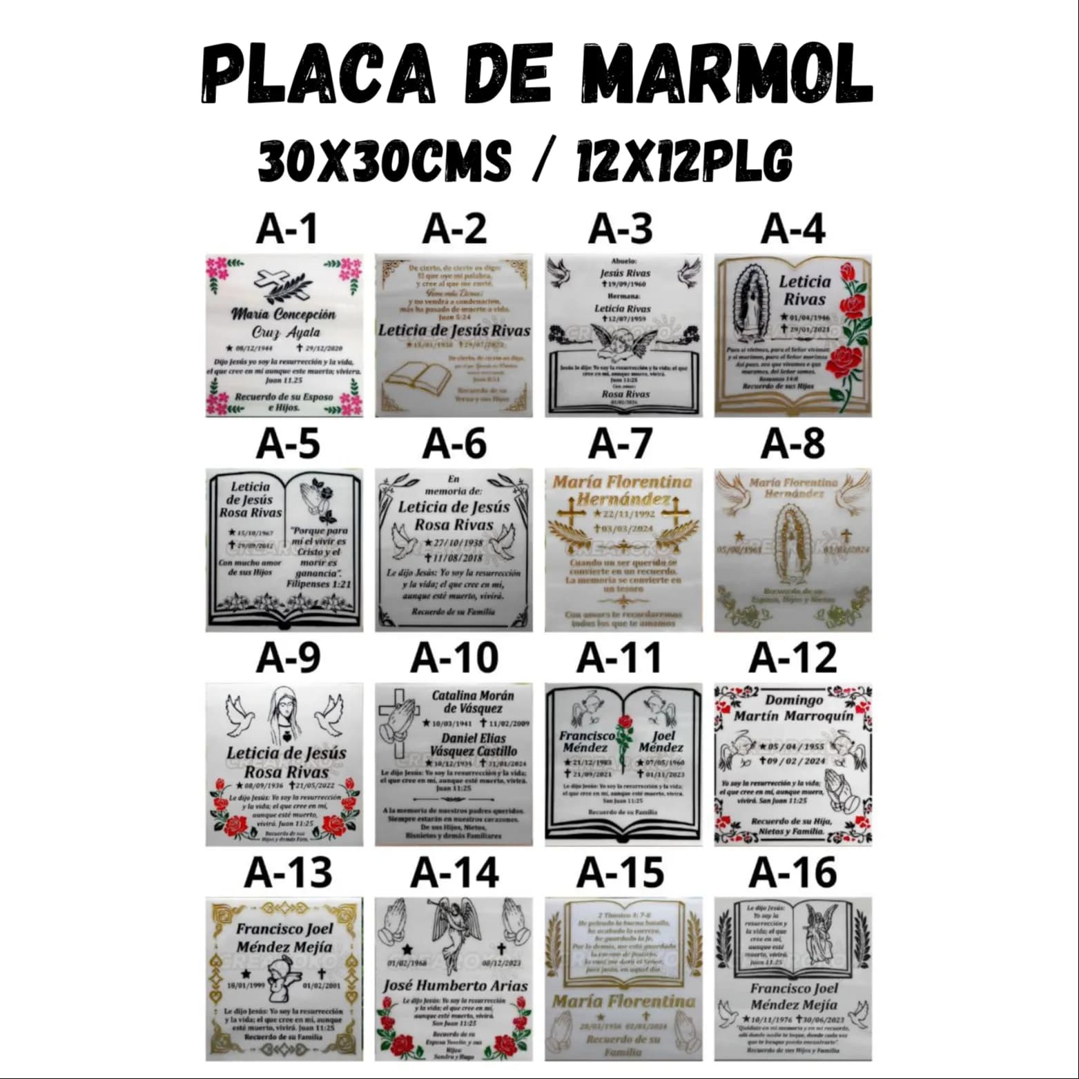 Placa de Mármol Sin Foto 30x30cms / 12x12plg