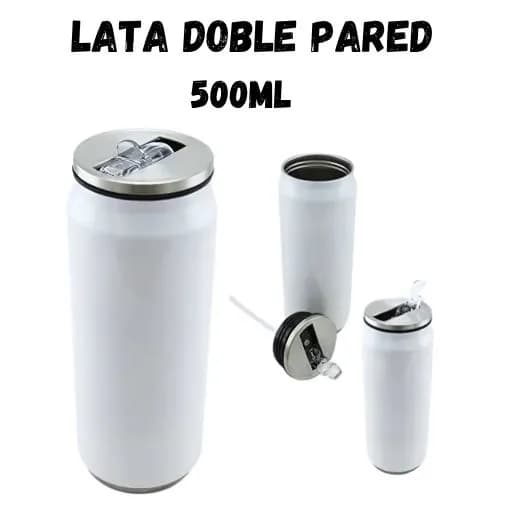 Lata De Acero Inoxidable Doble Pared Blanco 500ml