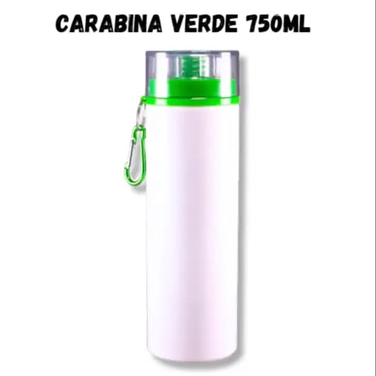 Botellita Deportiva 750ml Carabina Verde Tapón Transparente