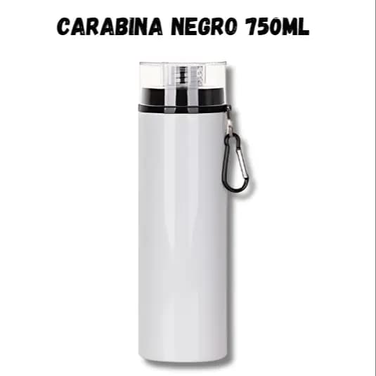 Botellita Deportiva 750ml Carabina Negro Tapón Transparente