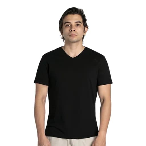 CAMISA NEGRA CUELLO V ALGODÓN