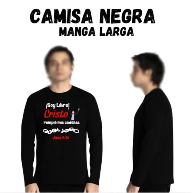 Camisa Negra Manga Larga Talla XL Cuello O Algodón
