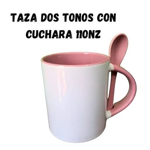 Taza dos tonos rosado con cuchara 11onz