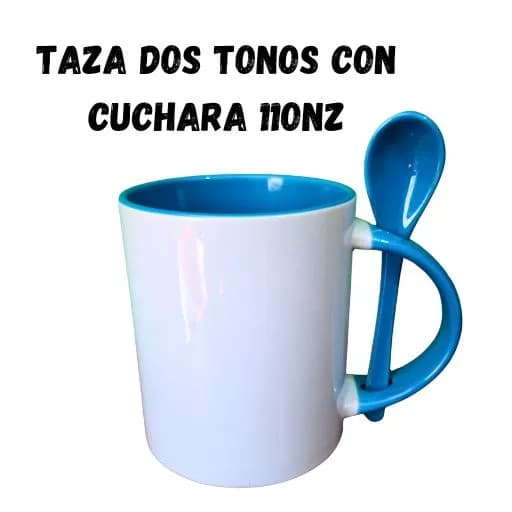Taza dos tonos celeste con cuchara 11onz