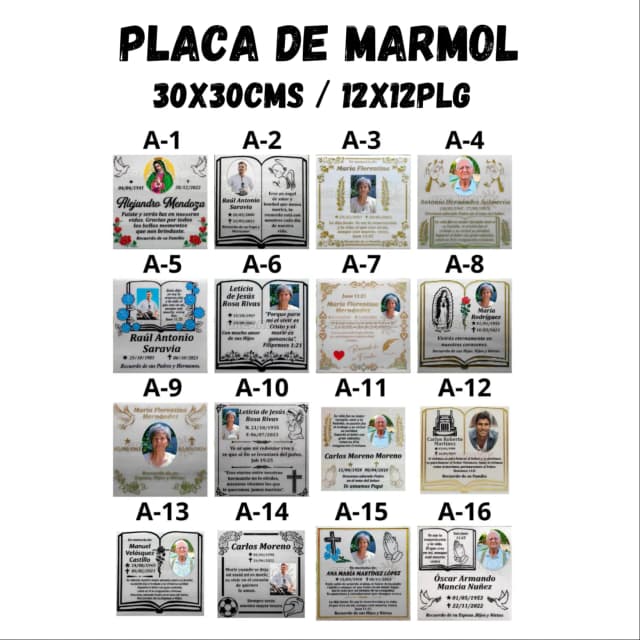 Placa de Mármol Con Foto 30x30cms / 12x12plg