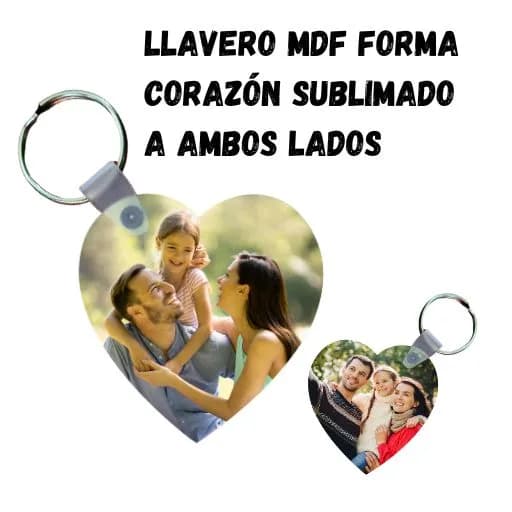 Llavero MDF forma corazón sublimado a ambos lados