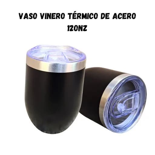 Laser Vaso Vinero Térmico de Acero Negro 12onz